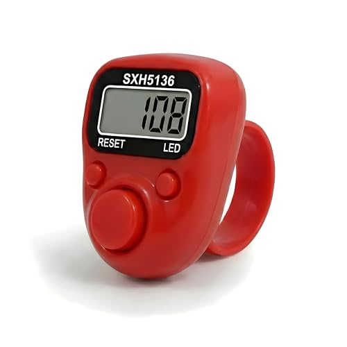 Image of Digital Hand Tally Counter, LED Display, Ring Design, Reset Button(Pack of 1) (Red)