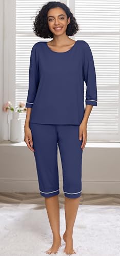 Image of PrinStory Womens Pajama Sets Capri Pjs Soft Lounge Sets XS-4XL