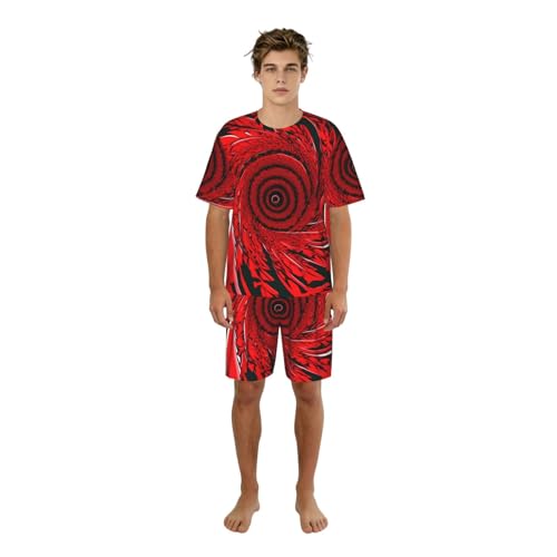 Pyjama homme fleurs rouges élégant imprimé spirale pour nuit