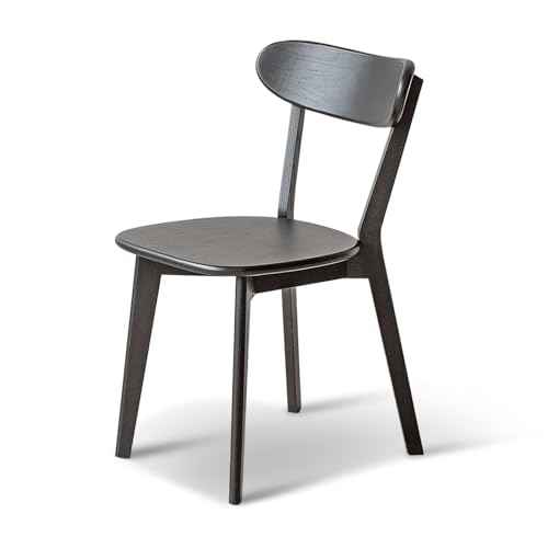 Image of 100% Solid Wood Dining Chairs,Mid Century Modern Dining Chairs with Rounded Backrest,Kitchen,Dining Room Chairs Set of 1 /2 /4 (1, Black Color)