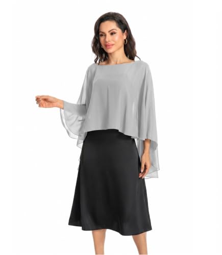 Image of Baoqiya Chiffon Capes Sheer Capelets Long Cape Poncho For Women Plus Size