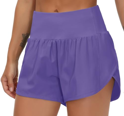 Image of THE GYM PEOPLE Womens High Waisted Running Shorts Quick Dry Athletic Workout Shorts with Mesh Liner Zipper Pockets