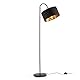 B.K.Licht - Stehlampe Vintage mit Fußtaster, Lampenschirm aus Stoff, schwenkbar, Leselampe, Deko Wohnzimmer, Lampe, Deckenfluter, Bogenlampe, Standleuchte, Industrial, 25x145 cm, Schwarz-Gold