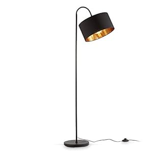 B.K.Licht – Stehlampe Vintage mit Fußtaster, Lampenschirm aus Stoff, schwenkbar, Leselampe, Deko Wohnzimmer, Lampe, Deckenfluter, Bogenlampe, Standleuchte, Industrial, 25×145 cm, Schwarz-Gold
