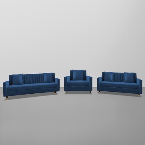 Image of Casaliving Garcia 3+2+1 Seater Sofa Set for Living Room (Blue Colour) Premium Fabric Sofa