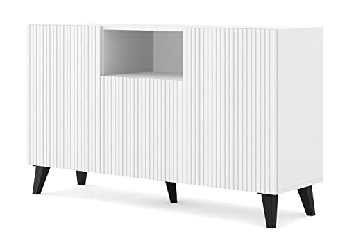 AC-Deco - Aparador de 3 puertas con pies, color negro, Ravenna, blanco, 150 cm
