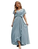 Numbersea Women's Homecoming Dress Bridesmaid Dress Dolman Sleeves Formal Prom Gowns for Wedding Guests Dusty Blue 20