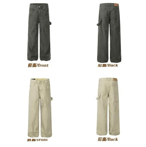 Jeans Pants Trouser Denim Trendy Street Washed Grinding Fading Loose Multi Pocket Commuter Casual Straight Tube4