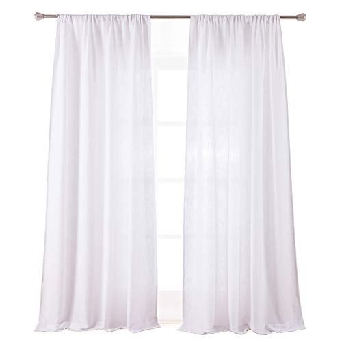 Valea Home Soft Burlap Natural Rod Pocket Window Curtain Panels for Living Room Patio Door, 52 x 96 inches, 1 Panel, White