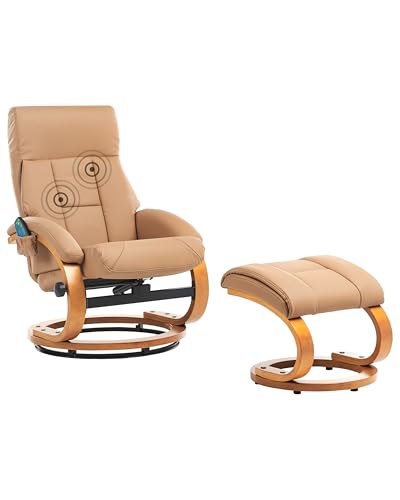 Beliani Massagesessel mit Heizfunktion, Timer und Fußhocker Kunstleder sandbeige Force