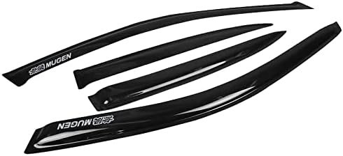 Window Visor Rain Guard Shade Compatible with 01-05 Civic Sedan, Side Window Vent Deflector, Dark Smoke Tinted, JDM Tape On Style, Silver Mug Sticker, 01 02 03 04 05