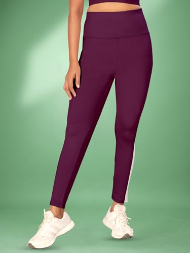 Image of Women's Polyester Blend Yoga Pants with High Rise Waist Stretch Fit Design Side Patti Slim Fit Style and Standard Length | Workout Track Pants | Joggers for GymRunning | Sports Top