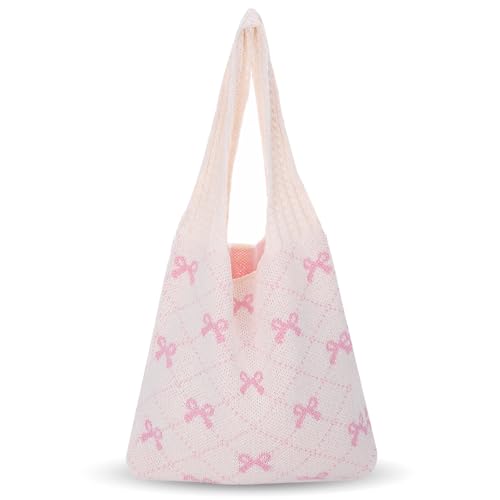 Crochet Tote Bag, Beach Mesh Knitted Shoulder Handbags Aesthetic Shopping Casual Travel Foldable Hobo Bags for Women