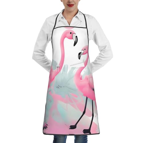 Tablier imprimé flamant rose blanc de cuisine étanche avec grande poche universel