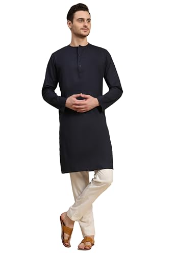 Image of SKAVIJ Men's Pure Cotton Solid Kurta Pajama Set Round Neck Casual Yoga Dress