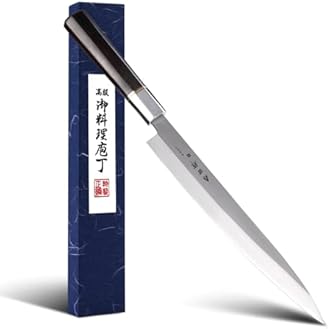 Sushi Knife 9.5 inch(240mm), Yanagiba Knife with 7Cr17MoV High Carbon Stainless Steel Blade,Octagonal Ebony Handle for Cutting Sushi & Sashimi, Fish Filleting