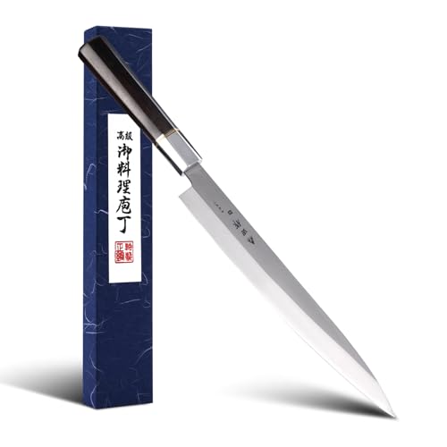 Sumteene Sushi Knife 9.5 inch(240mm), Yanagiba Knife with 7Cr17MoV High Carbon Stainless Steel Blade,Octagonal Ebony Handle for Cutting Sushi & Sashimi, Fish Filleting
