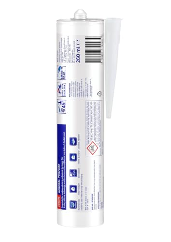 Loctite General Purpose GP silicone sealant, Indoor and outdoor use, Waterproofing for floor, walls, roof, silicone adhesive, tiles grout, bathroom, kitchen use, White, 260ml product image 2