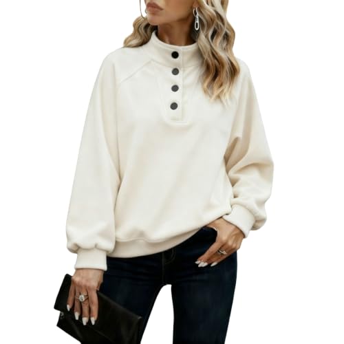 Mockneck Sweatshirt Women Button Up Polo Cute Pullover Sweatshirts - image 1