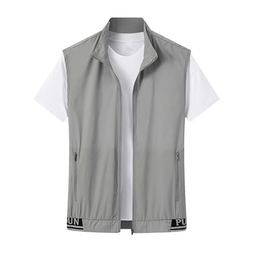 ベスト メンズ 夏 薄手 ゴルフベスト ノースリーブ メッシュ 軽量 ナイロンベスト 前開き ポケット付き 細身 多機能 チョッキ 大きいサイズ 速乾 通気 サマージャケット アウトドア ジレ 釣り 登山 撮影 春 夏 秋(M/A-グレー)