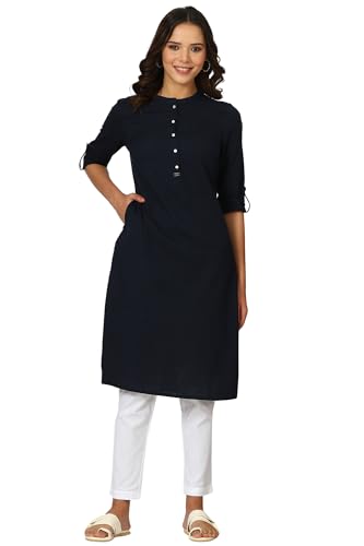 Image of W for Woman Lilac Mandarin Collar Cotton Blend Straight Kurta