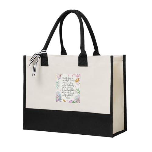 Isaiah 41 10 Flowers And Butterflies Durable Cotton Blend Canvas Tote Bag, Spacious Reusable Gift Bag for Travel, Beach & Shopping