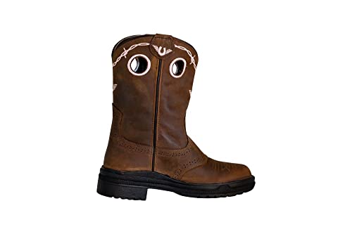 TuffRider Children's Yosemite Round Toe Western Boot- Brown-With Free Assorted Striped Socks4