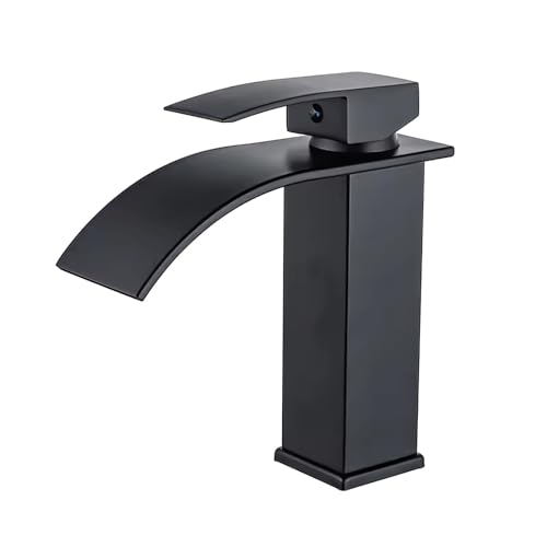 Grifo de cascada y lavabo, caño cascada, acero inoxidable, caliente y frío, vertical, altura 24,5 cm