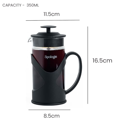 Image of Sipologie Classic French Press Coffee Maker with 4-Level Filtration and Premium Heat Resistant Borosilicate Glass - Compact and Durable Filter Coffee Maker, Tea Maker - 350ml Coffee Press