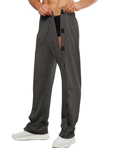 Image of Deyeek Men's Tear Away Pants 2 Side Full Open Bottom Sweatpants Loose Fit Casual Adaptive Post Surgery Pants with Pockets
