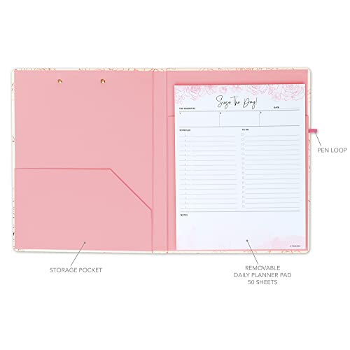 Cute Clipboard Folio With Daily Planner To Do List Notepad, Rose Gold Pink Clipboard Folder, Office Gift For Women, Floral Clipfolio, Aesthetic Notebook, Clipboard Padfolio With Pocket #TOP2