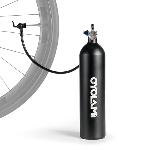 CYCLAMI Tubeless Tire Inflator 1.3L with Pressure Gauge - Aluminum Alloy Tubeless Bike Pump Max 200PSI - Tubeless Booster Compatible with Presta/Schrader Valves for Road Mountain E-Bike