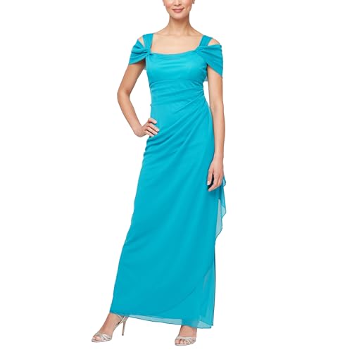 Image of Alex Evenings Women's Long Cold Shoulder Mother of the Bride Dress with Beaded Detail at Hip