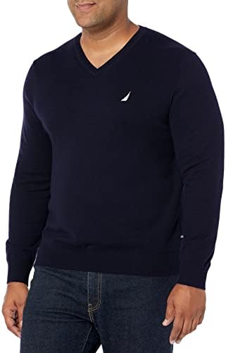 Nautica Men's Classic Fit Soft Lightweight Jersey V-Neck Sweater, Navy, X-Large