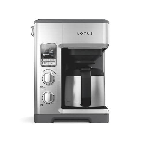 Lotus Coffee Maker with Grounds Scale, Programmable 10-Cup Coffee Maker, The Top Drip, 1500 Watts, Stainless Steel, Professional Series, LTSCM500
