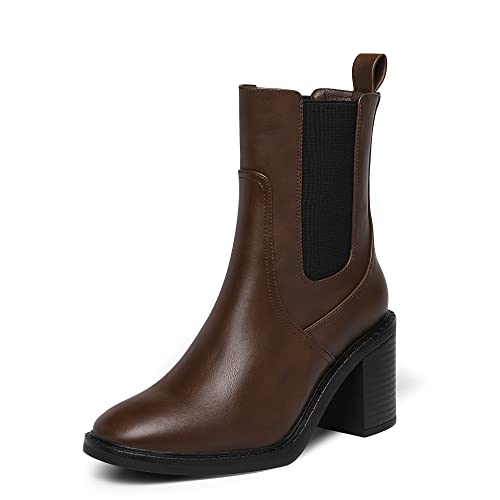 DREAM PAIRS Women's Chelsea Pointed Toe Boots Elastic Chunky Heel Ankle