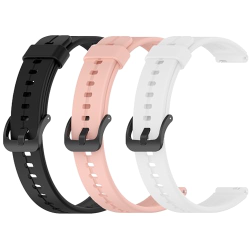 Lamshaw - Compatible with Mgaolo Kids Smartwatch Bands, Lamshaw Classic Watch Bands 16mm Soft Silicone Bands Bracelet Sports Strap for Men & Women Compatible with Mgaolo H97 Pro/ FITVII HM58/P76/MorePro HM08/HENGTO H39 PLUS/BOCLOUD 1.45"/YOUSOKU H97 Pro Fitness Tracker (Black+White+Pink)