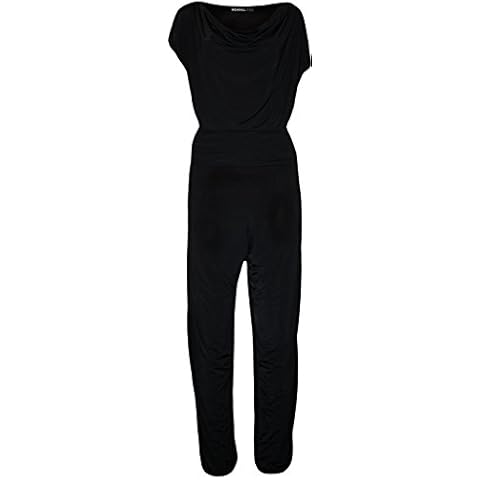 Plus Size Womens Cowl Neck Pocket Belted Ladies Sleevelsss Jumpsuit - Black - 18 Cover