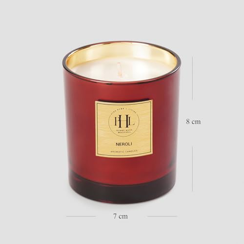 Image of Pure Home + Living Neroli Scented Wax Filled Glass Candle Jar - Red adds a Warm, Fragrant Glow to Living Rooms, bedrooms, bathrooms, or Office Spaces, Perfect for decor or Gifting.(Pack of 1)