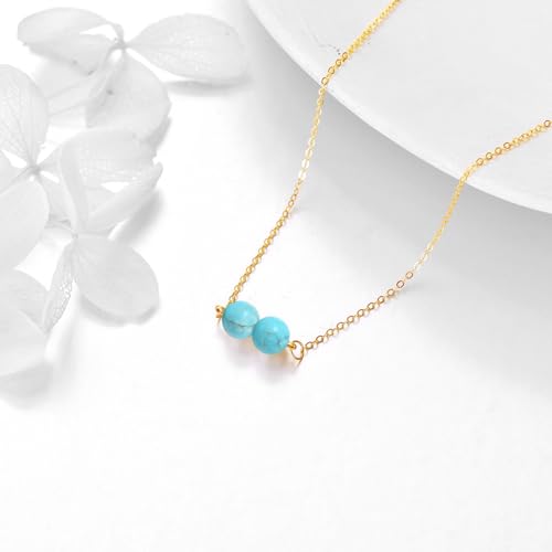 DOVRAN 14K Real Gold Turquoise Necklace for Women Solid Yellow Gold Jewelry Birthday Gifts for Wife Mom2