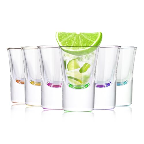 ASelected Coloured Shot Glasses - 30 Ml Heavy Base Set of 6, Stackable, Reusable Clear Glasses for Vodka, Tequila, Multicoloured
