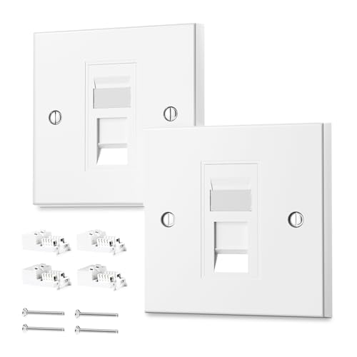 VCELINK RJ45 Socket Cat6 Network Single Port Flat Face Wall Plate 2 Sets