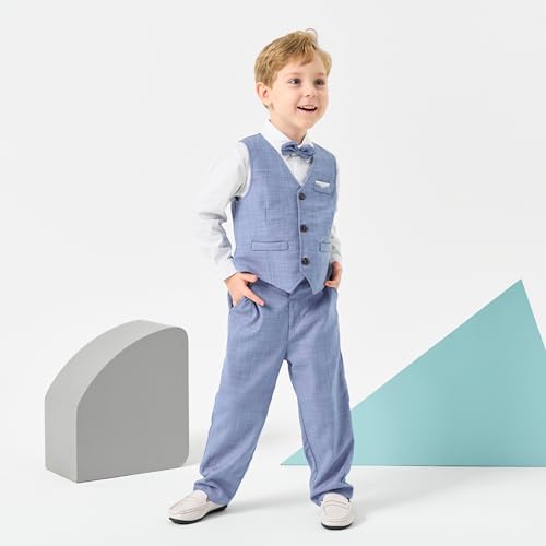 Image of Volunboy Baby Boys Formal Wedding Ring Bearer Outfits Toddler Gentleman Bowtie Vest Guest Suits Dress Shirt Pants Set