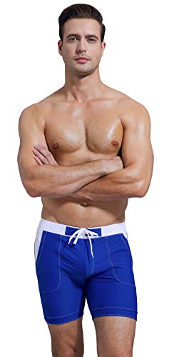 Men's Swim Trunks Solid Basic Long Swimwear Board Shorts with Pockets2