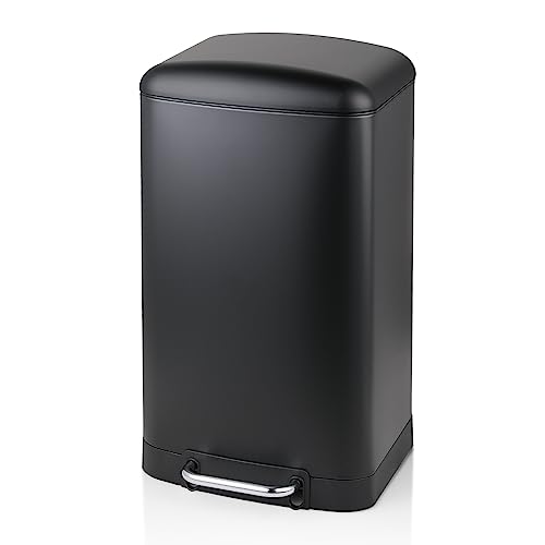Image of MoNiBloom 10.5-Gallon Step Trash Can with Soft-Close Lid for Kitchen Bathroom Bedroom Living Room Home Office Dorm Fingerprint-Proof Foot Pedal Garbage Bin with Removable Inner Bucket Black 40-Liter