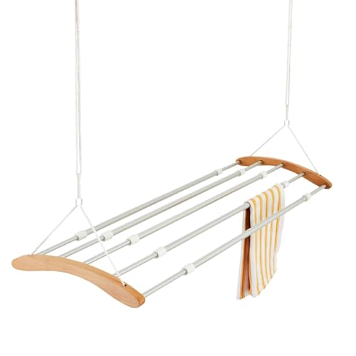 lakeland Extendable Ceiling Airer Up To 6.7m Indoor Drying Space Beechwood & Aluminium