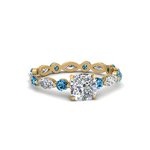 Image of 55Carat Choose Your Gemstone Marquise and Round Eternity Engagement Ring Yellow Gold Plated Cushion Shape Side Stone Engagement Rings Lightweight Office Wear Everyday Gift Jewelry US Size 4 to 12