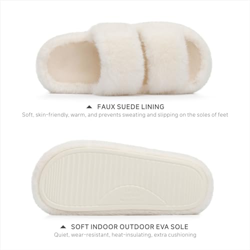 Chantomoo Women's Memory Foam Fuzzy Comfy Faux Fur House Shoes - Furry Bedroom Indoor Open Toe Slippers with Two Bands - Trendy Gift Slippers3