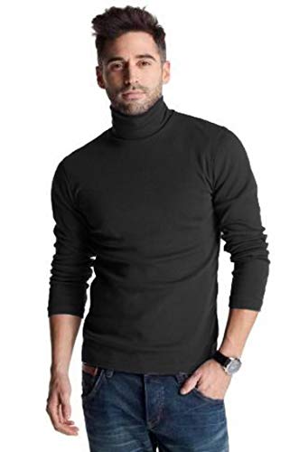 Polo negro de algodón pesado de 300 g/m², para invierno, con cuello vuelto, para hombre Negro negro X-Large