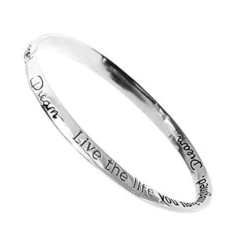 Rue B Silver Brazalete con texto en inglés Dream, Dream, live la vida de you imaginado, brazalete Diseño de cita en inglés